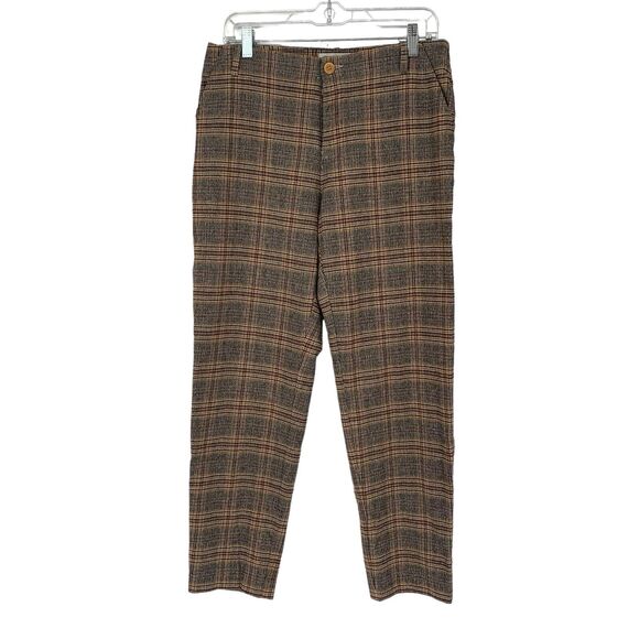 Anna Seravalli Italy Glen Plaid Button Fly Pants Stretch Flannel Trouser 44 - Picture 2 of 11